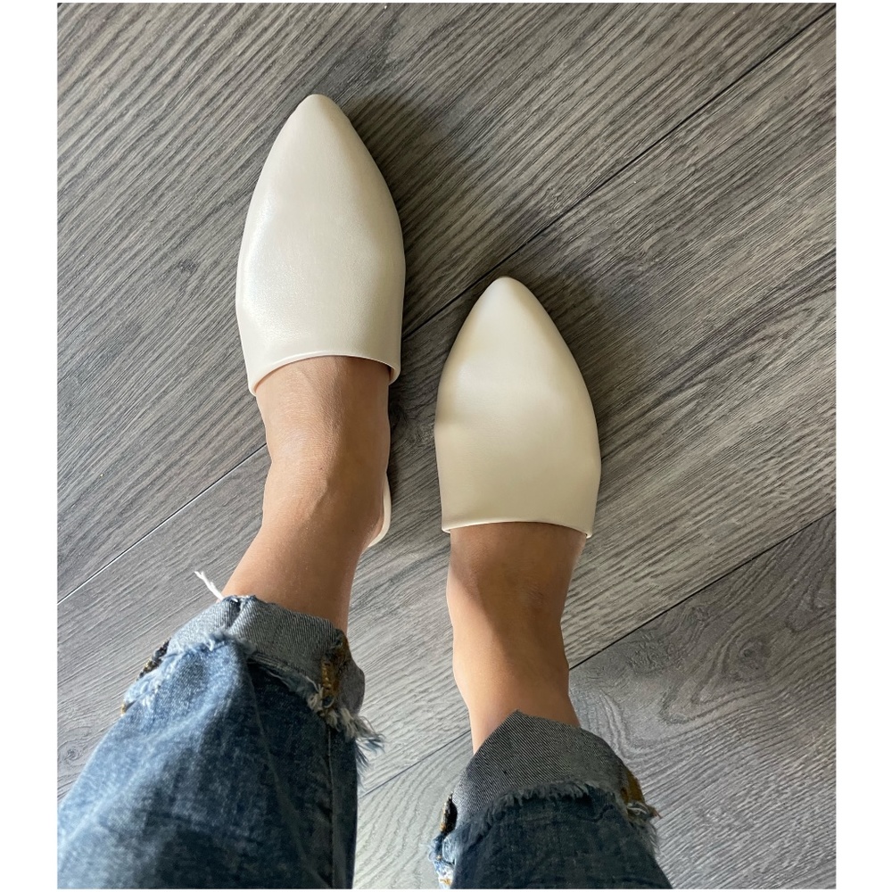 Off White Vegan Leather Slip on Flats Mules - Picture 3 of 6
